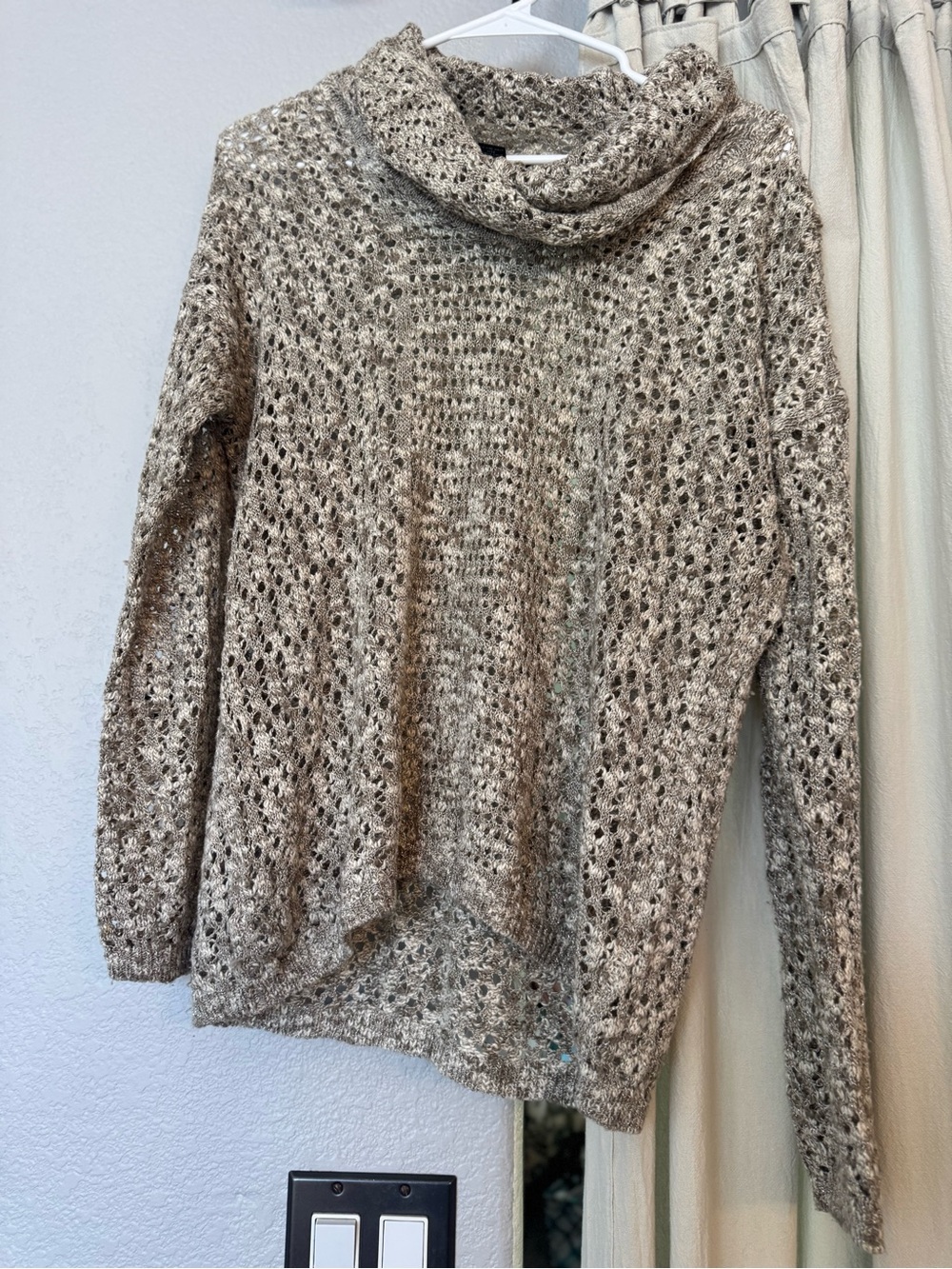 INC International Concepts Open-Knit Cowl Neck Sweater - Taupe Mix